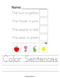 Color Sentences Worksheet