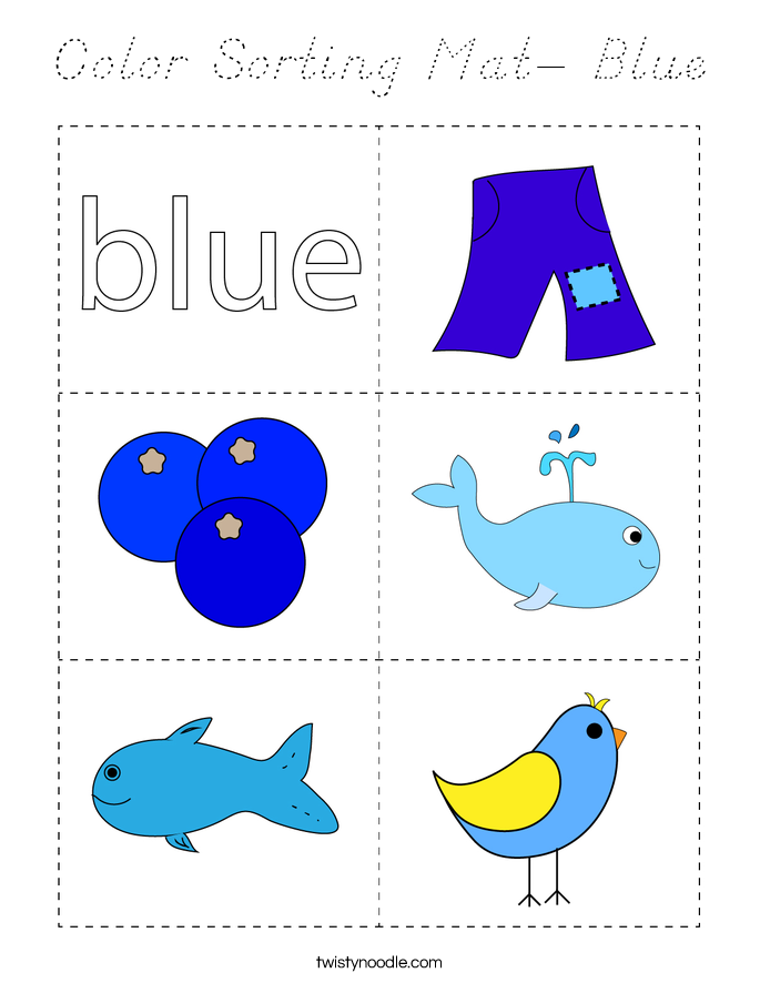 Color Sorting Mat- Blue Coloring Page