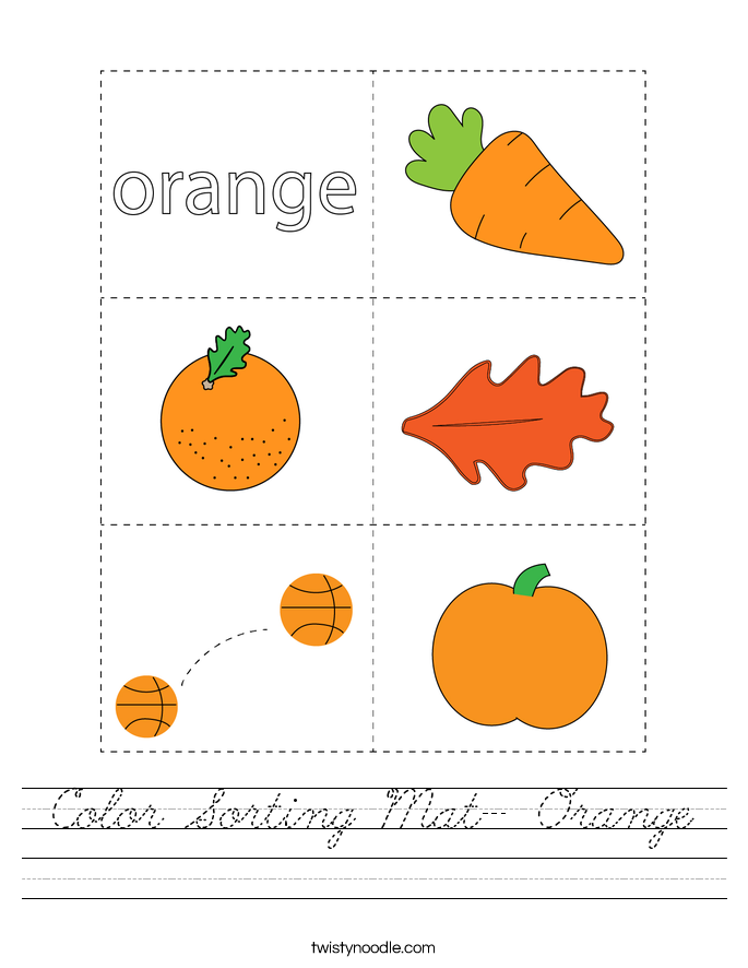 Color Sorting Mat- Orange Worksheet