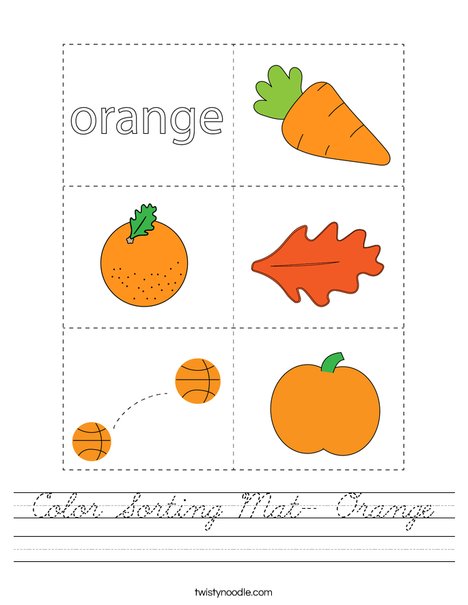 Color Sorting Mat- Orange Worksheet