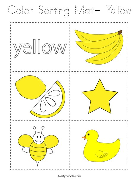 Color Sorting Mat- Yellow Coloring Page