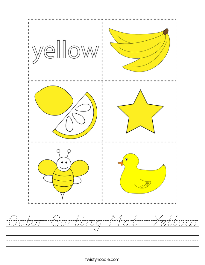Color Sorting Mat- Yellow Worksheet