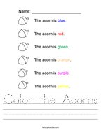 Color the Acorns Handwriting Sheet