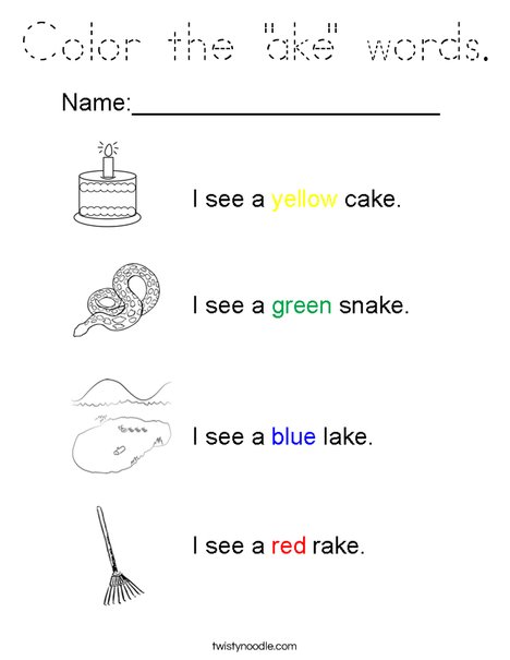 Color the "AKE" Words Coloring Page