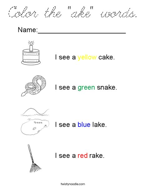 Color the "AKE" Words Coloring Page
