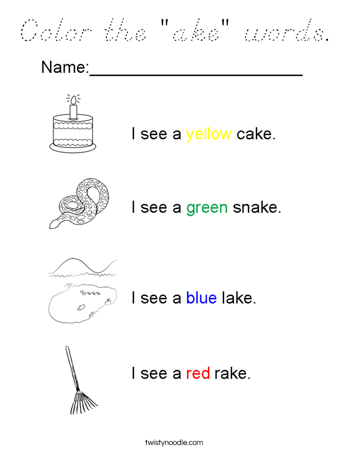 Color the "ake" words. Coloring Page