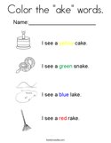 Color the "ake" words Coloring Page