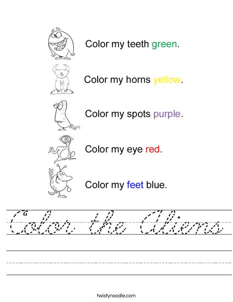 Color the Aliens Worksheet