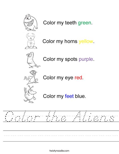 Color the Aliens Worksheet
