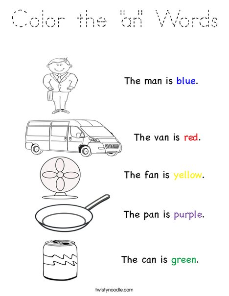 color the an words coloring page tracing twisty noodle