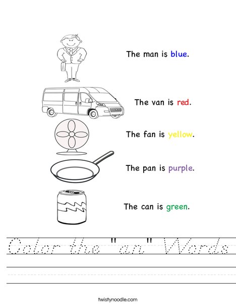 Color the AN Words Worksheet