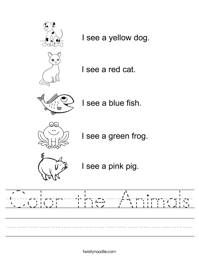 color the animals worksheet twisty noodle