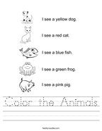 Color the Animals Handwriting Sheet
