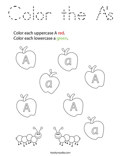 Color the A's Coloring Page - Tracing - Twisty Noodle