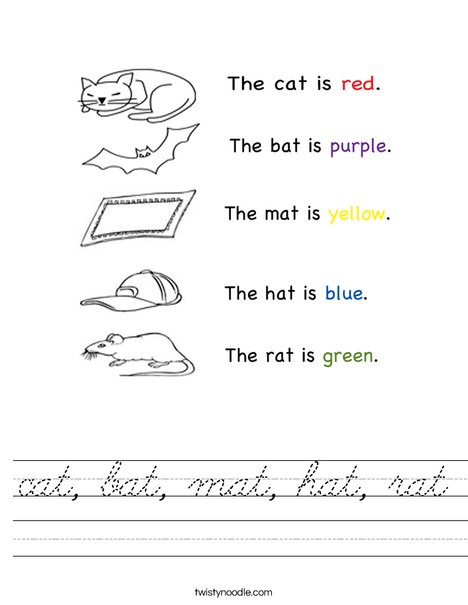 Color the at words Worksheet