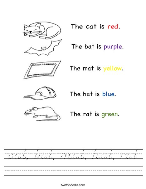 Color the at words Worksheet