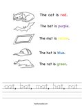 cat, bat, mat, hat, rat Worksheet