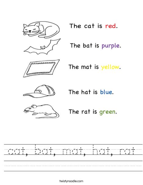 Color the at words Worksheet