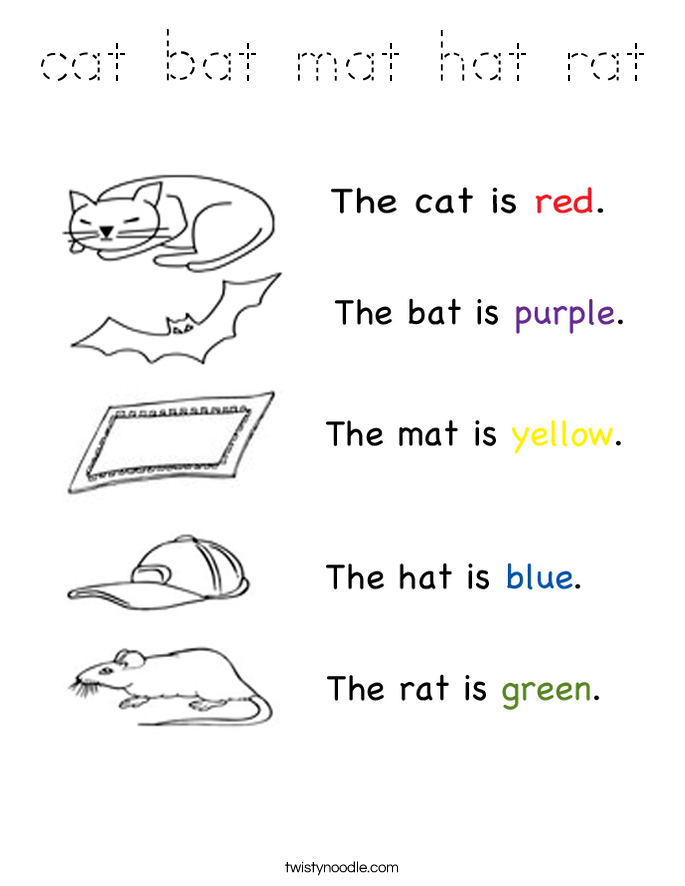 cat bat mat hat rat Coloring Page
