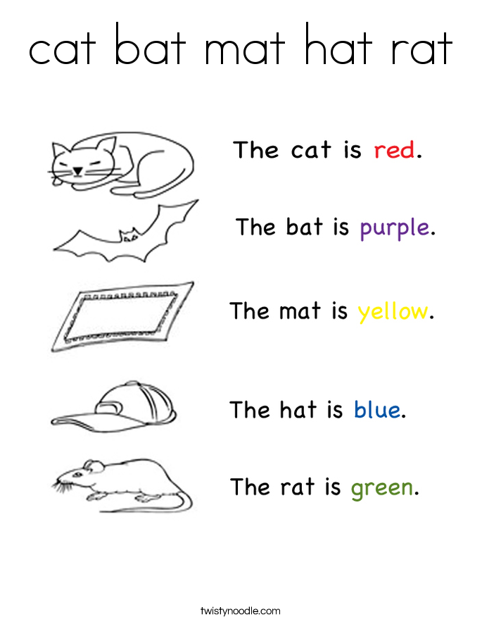 cat bat mat hat rat Coloring Page