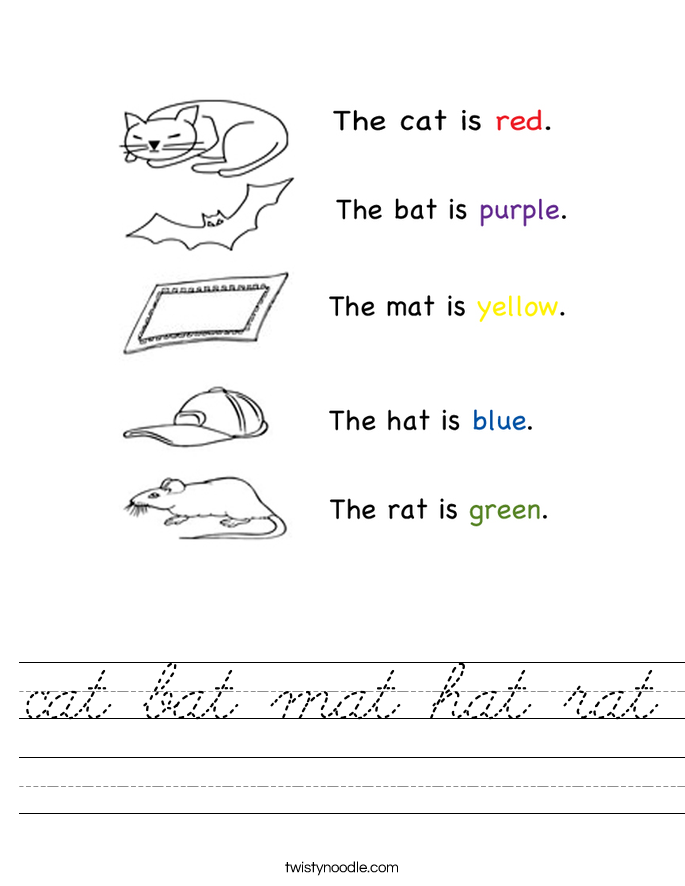 cat bat mat hat rat Worksheet