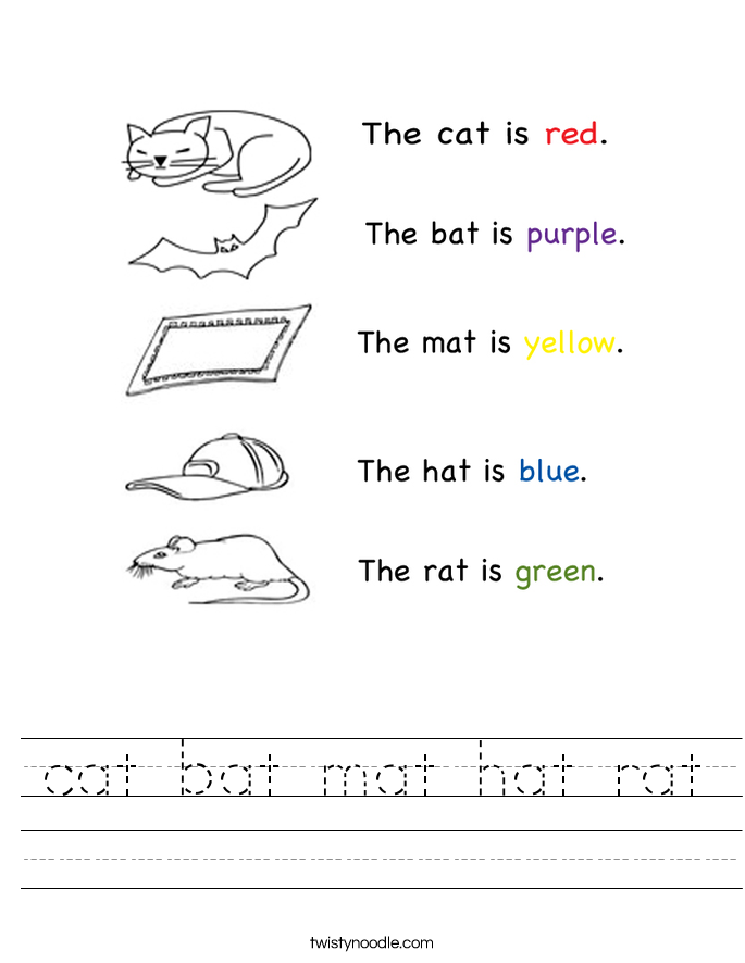 cat bat mat hat rat Worksheet