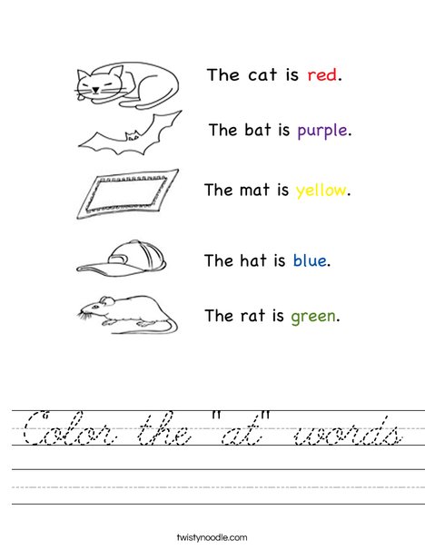 Color the at words Worksheet