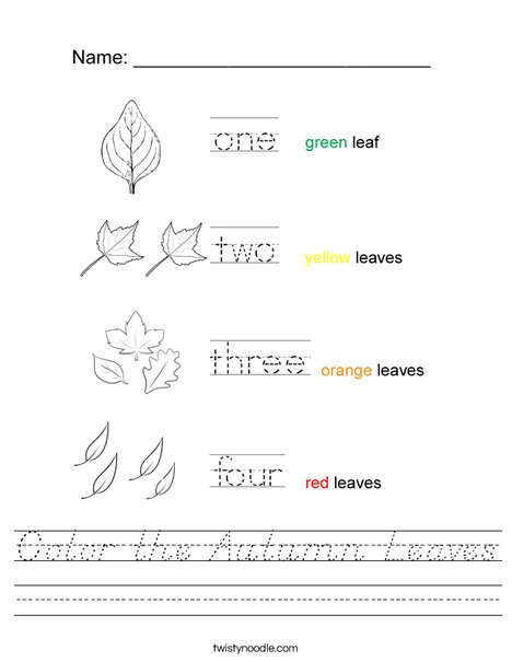 Color the Autumn Leaves Worksheet - D'Nealian - Twisty Noodle