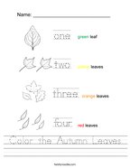 Color the Autumn Leaves Handwriting Sheet