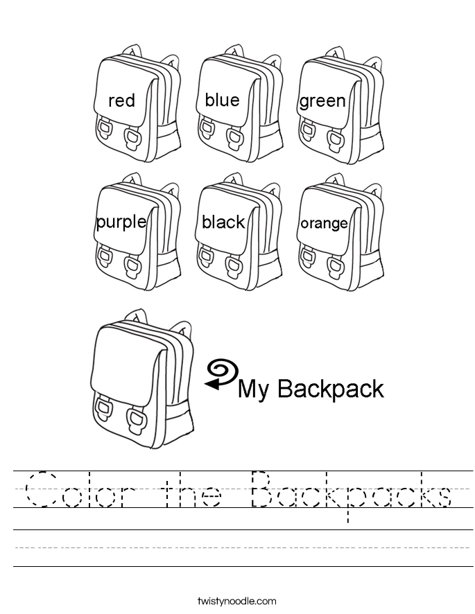 Color the Backpacks Worksheet