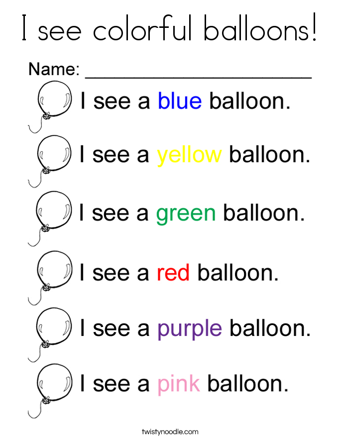 I see colorful balloons! Coloring Page