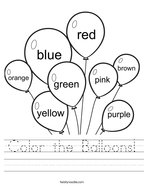 Color the Balloons Handwriting Sheet