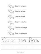 Color the Bats Handwriting Sheet
