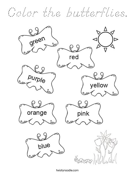 Color the butterflies the correct color. Coloring Page