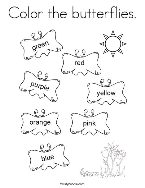 Color the butterflies the correct color. Coloring Page