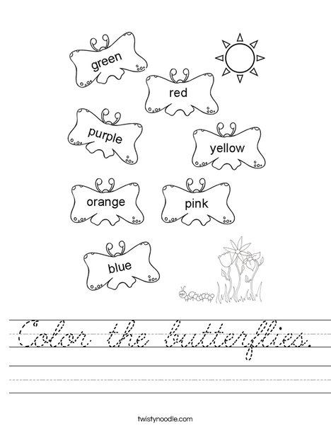 Color the butterflies the correct color. Worksheet