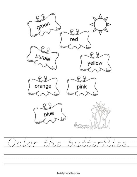 Color the butterflies the correct color. Worksheet