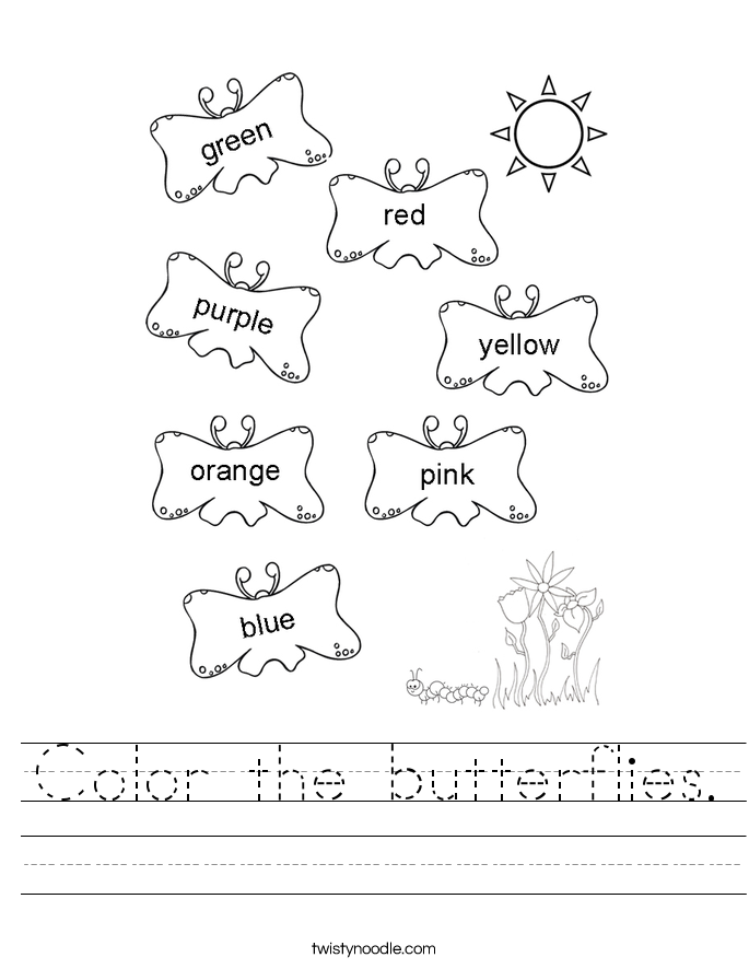 Color the butterflies. Worksheet