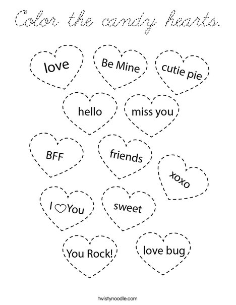 Color the candy hearts. Coloring Page