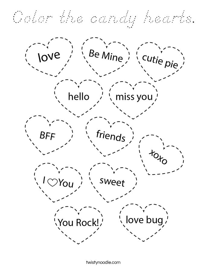 Color the candy hearts. Coloring Page