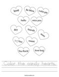 Color the candy hearts. Worksheet