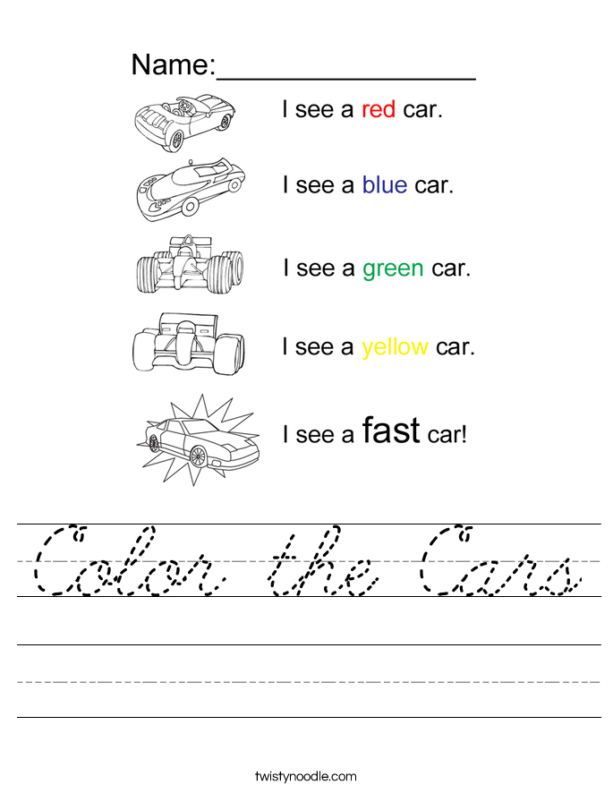 Color the Cars Worksheet