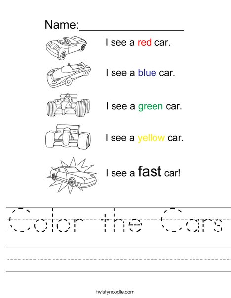 Color the Cars Worksheet