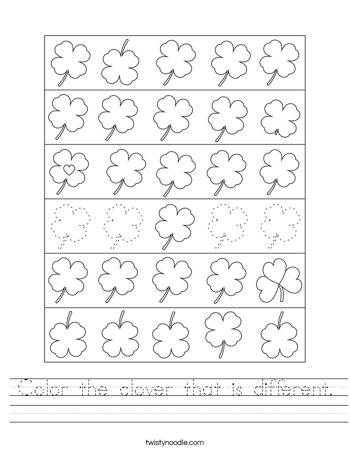 Color the clover that is different. Worksheet