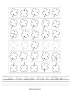 Color the clover that is different Handwriting Sheet