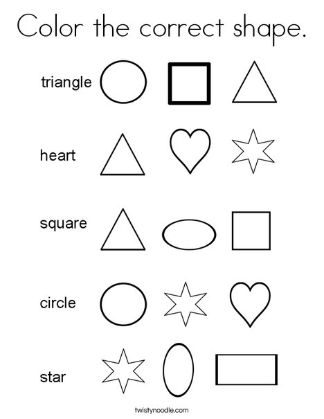 color the correct shape coloring page  twisty noodle