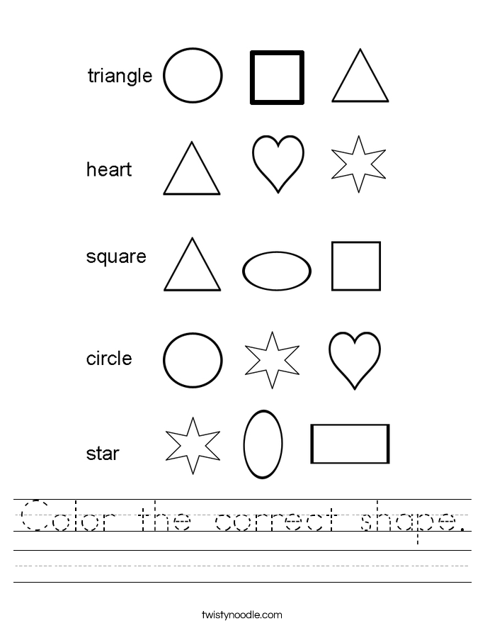 Color the correct shape Worksheet Twisty Noodle Color the correct shape Worksheet Twisty Noodle