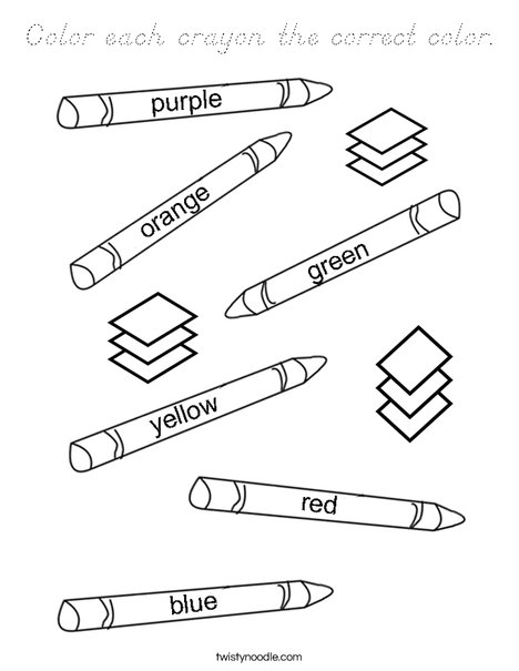 Color each crayon the correct color. Coloring Page