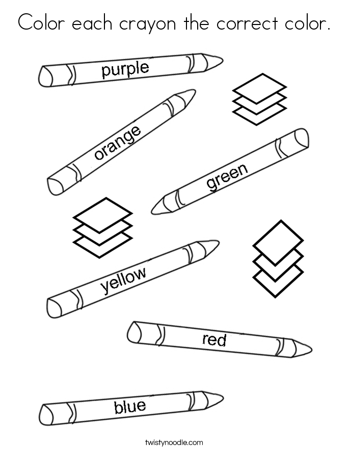 Color each crayon the correct color. Coloring Page