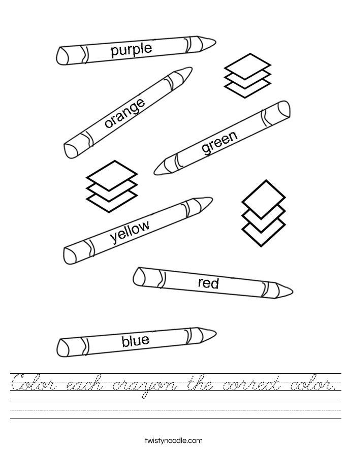 Color each crayon the correct color. Worksheet